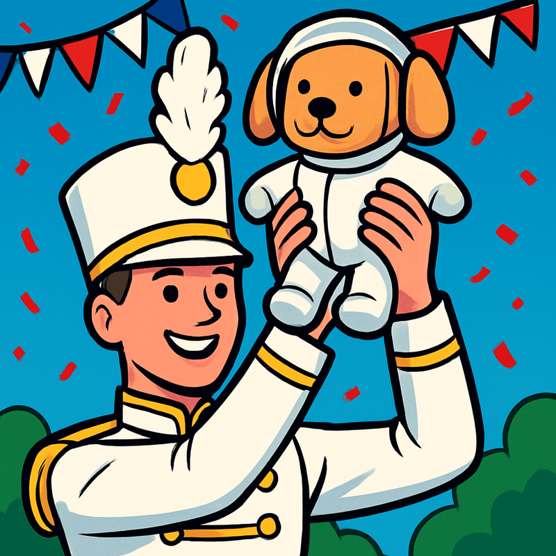 the honor guard presenting the plush astronaut dog